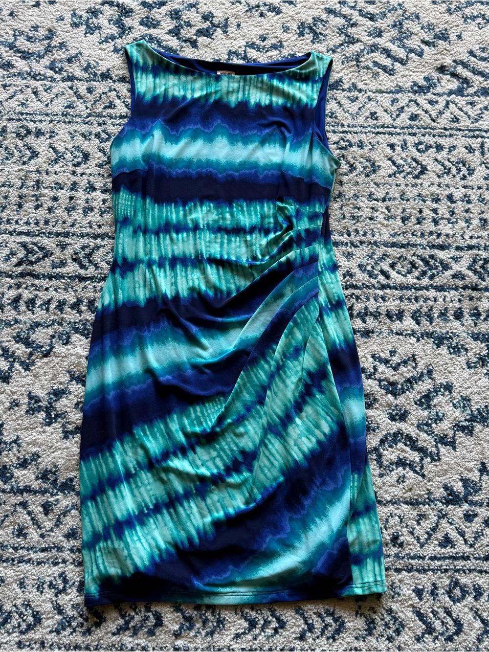 Anne Klein Blue Teal Striped Sleeveless Sheath Dress